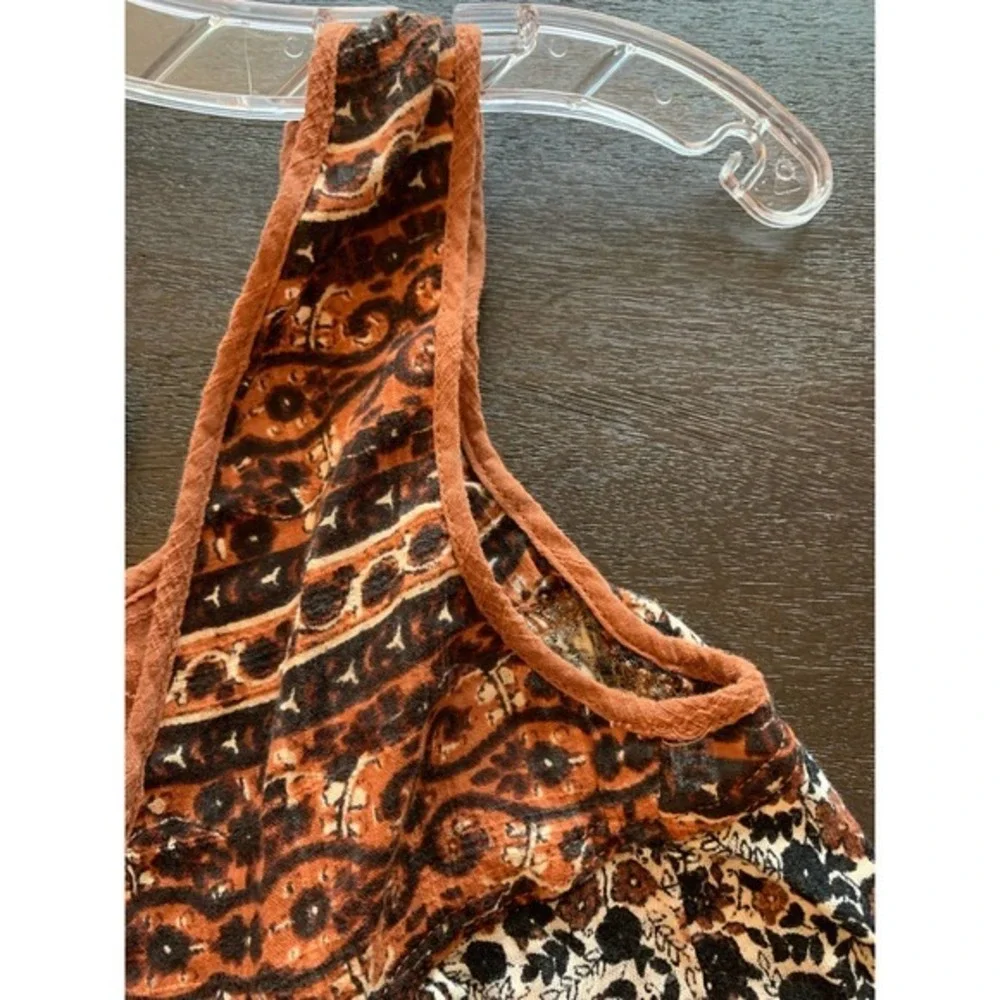 New! Free People Lucky Coin Linen Blend Tank brown floral XS Urban Outfitters‎